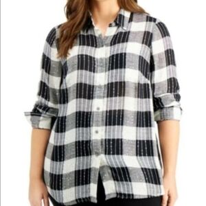 Style & Co. Black and White Plaid Button Down Shirt